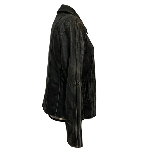 LEATHER LIMITED Black Leather Collared Biker Jacket + Liner Women’s Size M - Picture 2 of 10